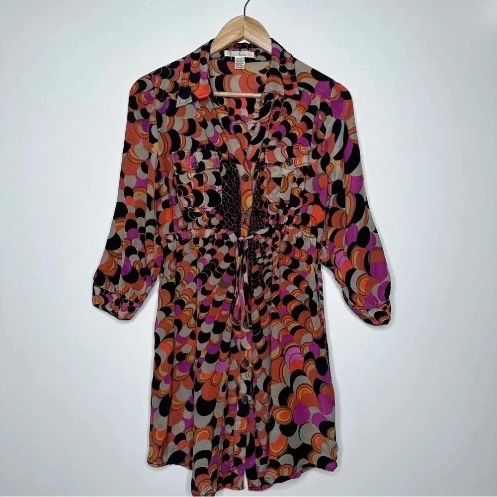 Trinity Anthropologie 100% Silk Tie Waist Mini Dress/Tunic Size Small